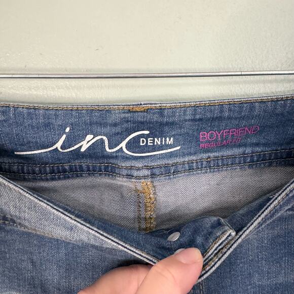 INC Denim Jeans 12 Boyfriend Regular Fit Floral Embroidered Distressed Blue - Picture 8 of 9